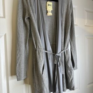 NWT Lucky Brand Boho Cardigan Grey Blue Tie Front Size S